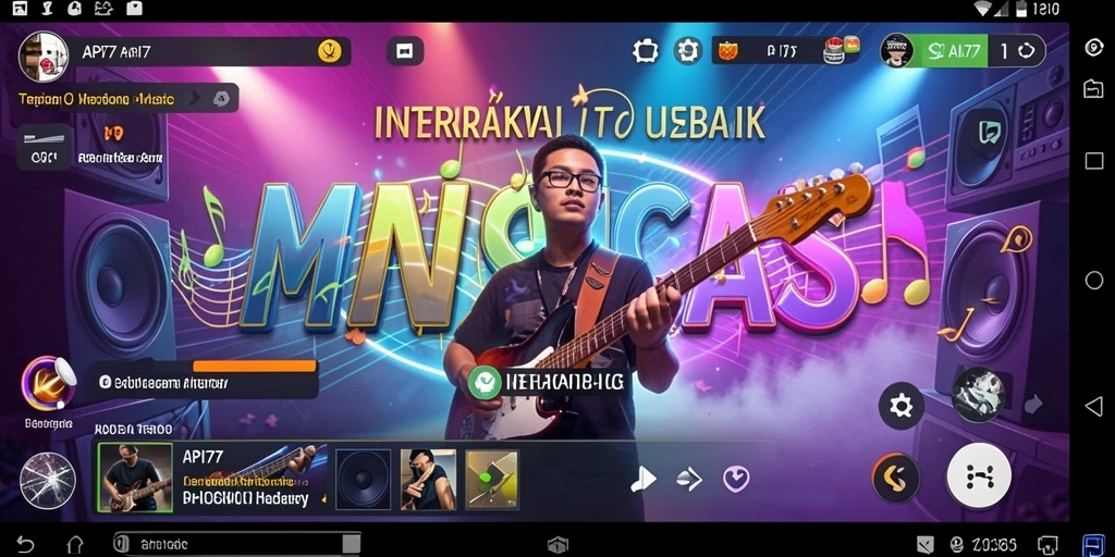 Screenshot gameplay API77 menampilkan antarmuka interaktif dan alat musik virtual.