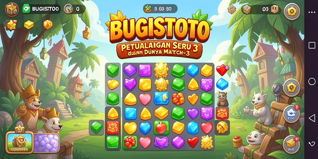 Tampilan gameplay seru di dunia <strong>BUGISTOTO</strong> Match-3.
