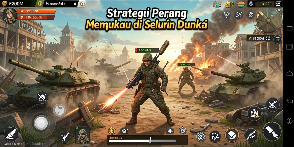 Screenshot utama menunjukkan aksi pertempuran strategis di F200M.