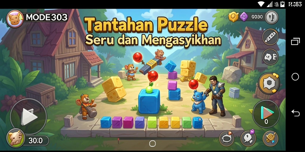 Tampilan gameplay seru dari MODE303 yang menarik dan penuh warna.