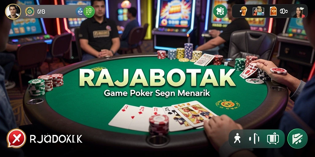 Screenshot gameplay RAJABOTAK menampilkan suasana poker yang seru.